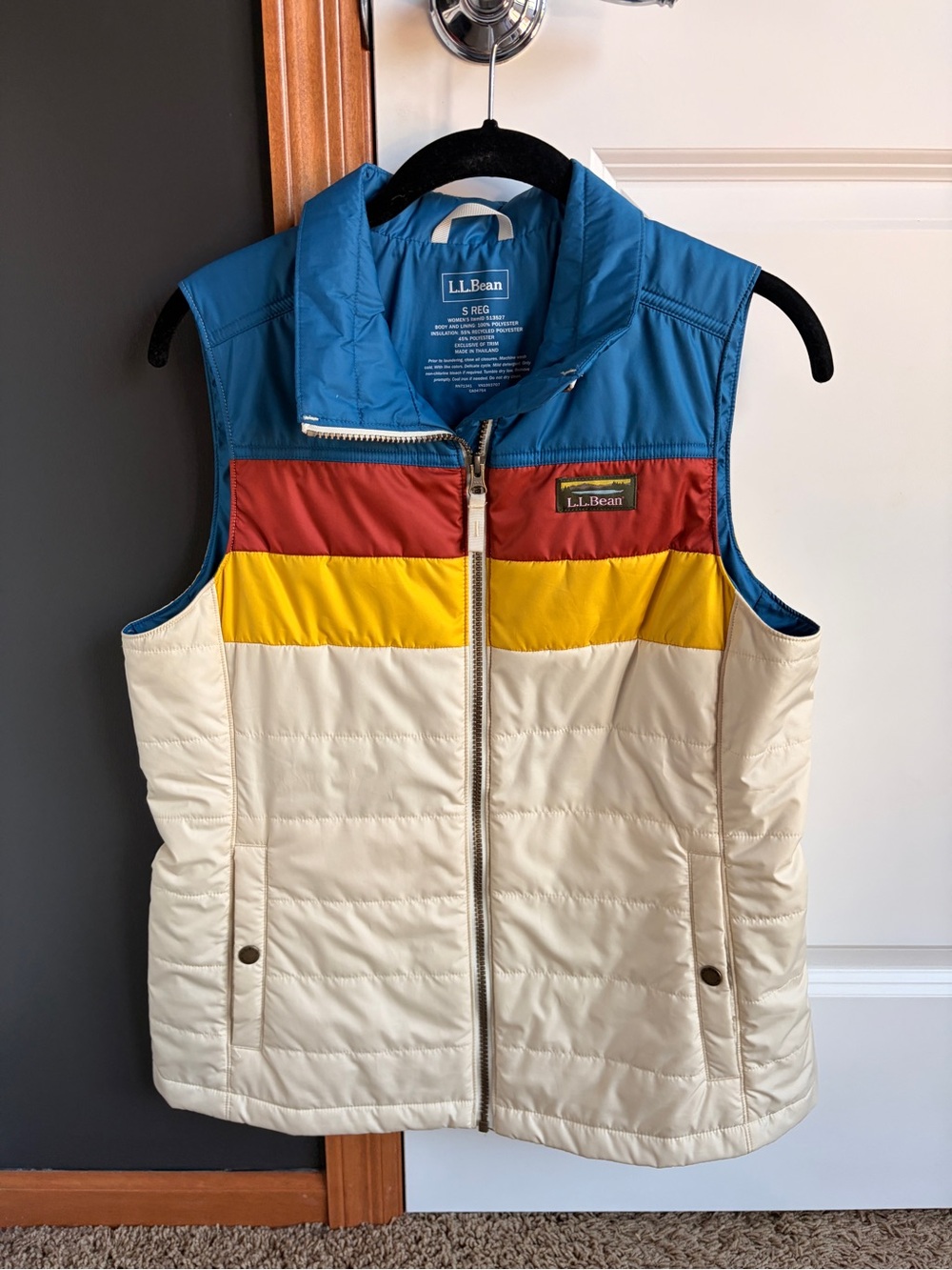 L.L. Bean Colorblock Puffer Vest in Blue, Red, Yellow, Cream